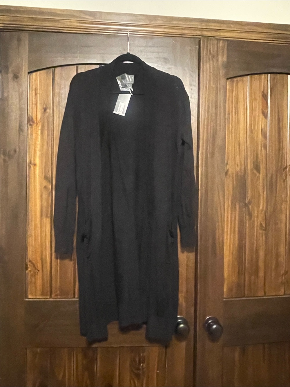 Worthington Black Long Open-Front Cardigan with Pockets